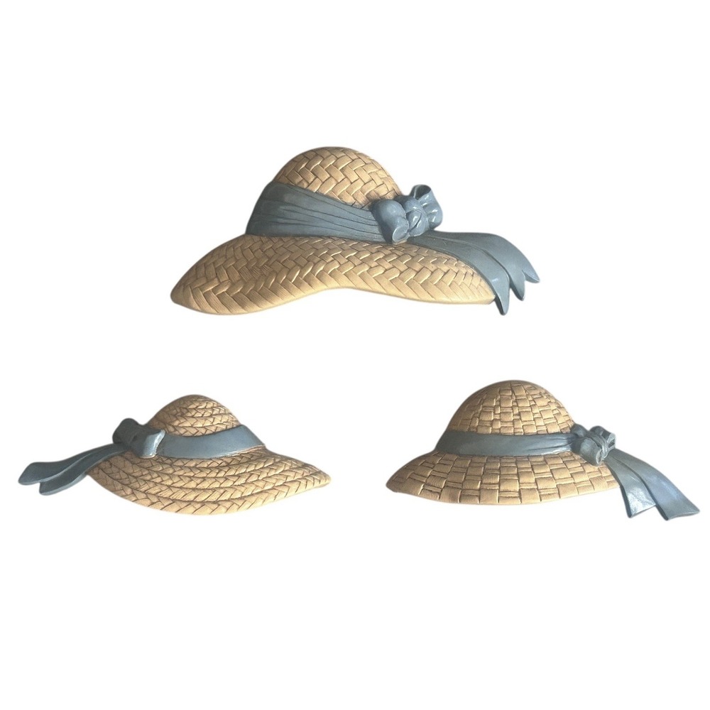 Vintage 1986 Burwood Straw‎ Hats Wall Hanging Garden Decor Cottagecore Set of 3